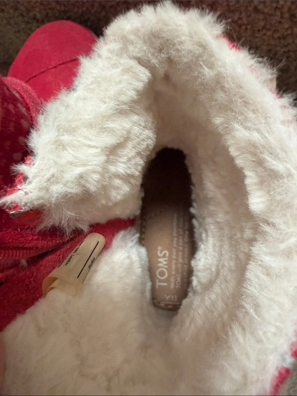 Toms Kids Pink Suede Knit Cuff Faux-Fur Lined Boots